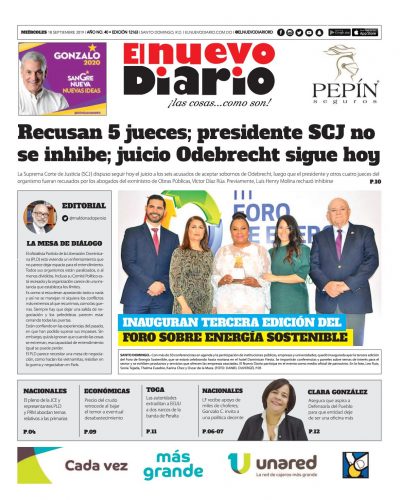 Portada Periódico El Nuevo Diario, Miércoles 18 de Septiembre, 2019