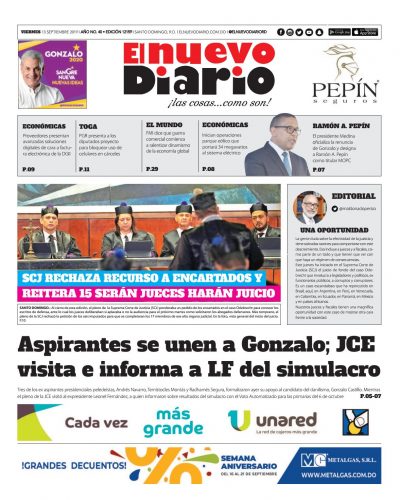 Portada Periódico El Nuevo Diario, Viernes 13 de Septiembre, 2019