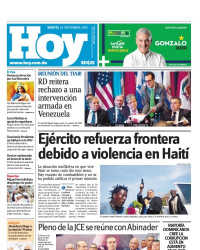Portada Periódico Hoy, Martes 24 de Septiembre, 2019