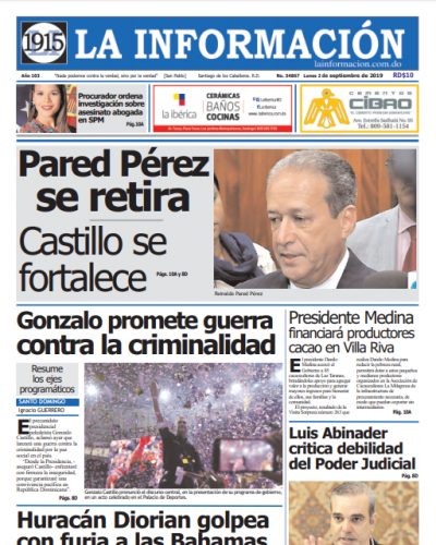 Portada Periódico La Información, Lunes 02 de Septiembre, 2019