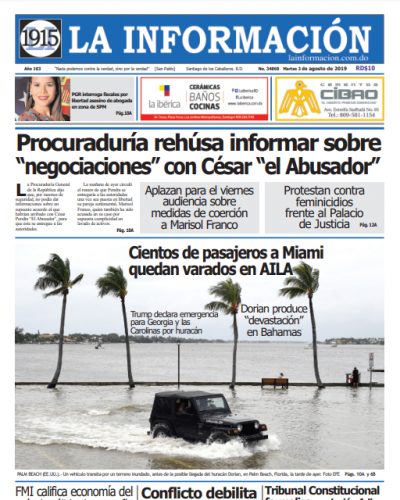 Portada Periódico La Información, Martes 03 de Septiembre, 2019