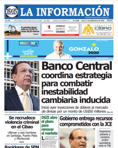 Portada Periódico La Información, Martes 17 de Septiembre, 2019