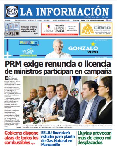 Portada Periódico La Información, Sábado 21 de Septiembre, 2019