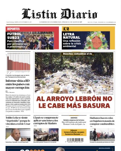 Portada Periódico Listín Diario, Martes 24 de Septiembre, 2019