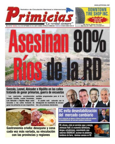 Portada Periódico Primicias, Lunes 23 de Septiembre, 2019