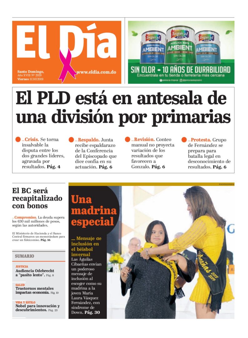 Portada Periódico El Día, Viernes 09 de Octubre, 2019