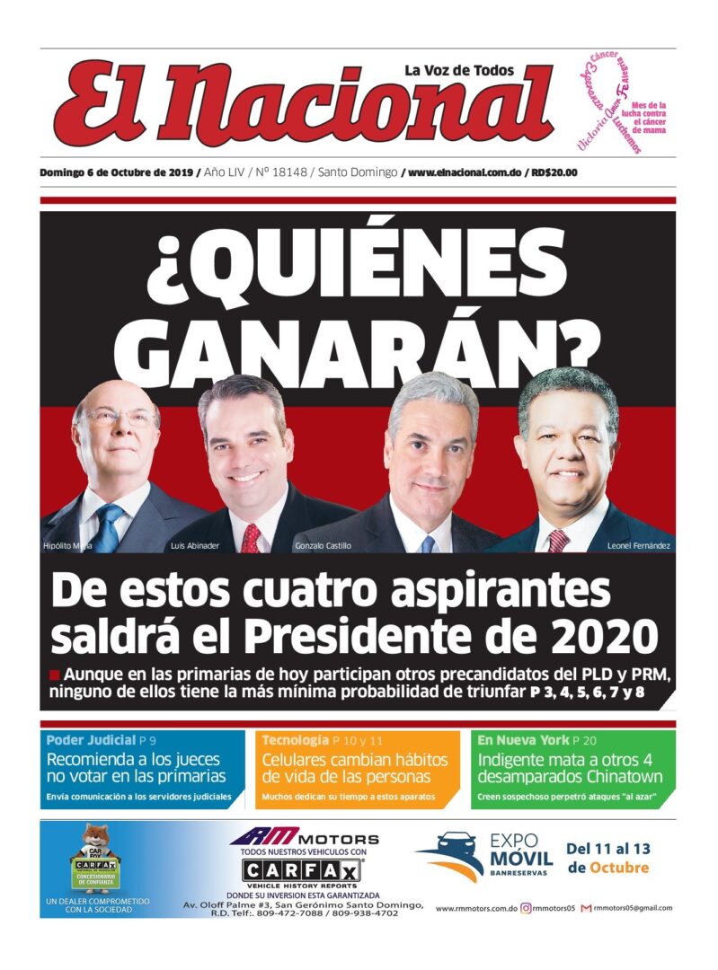 Portada Periódico El Nacional, Domingo 06 de Octubre, 2019