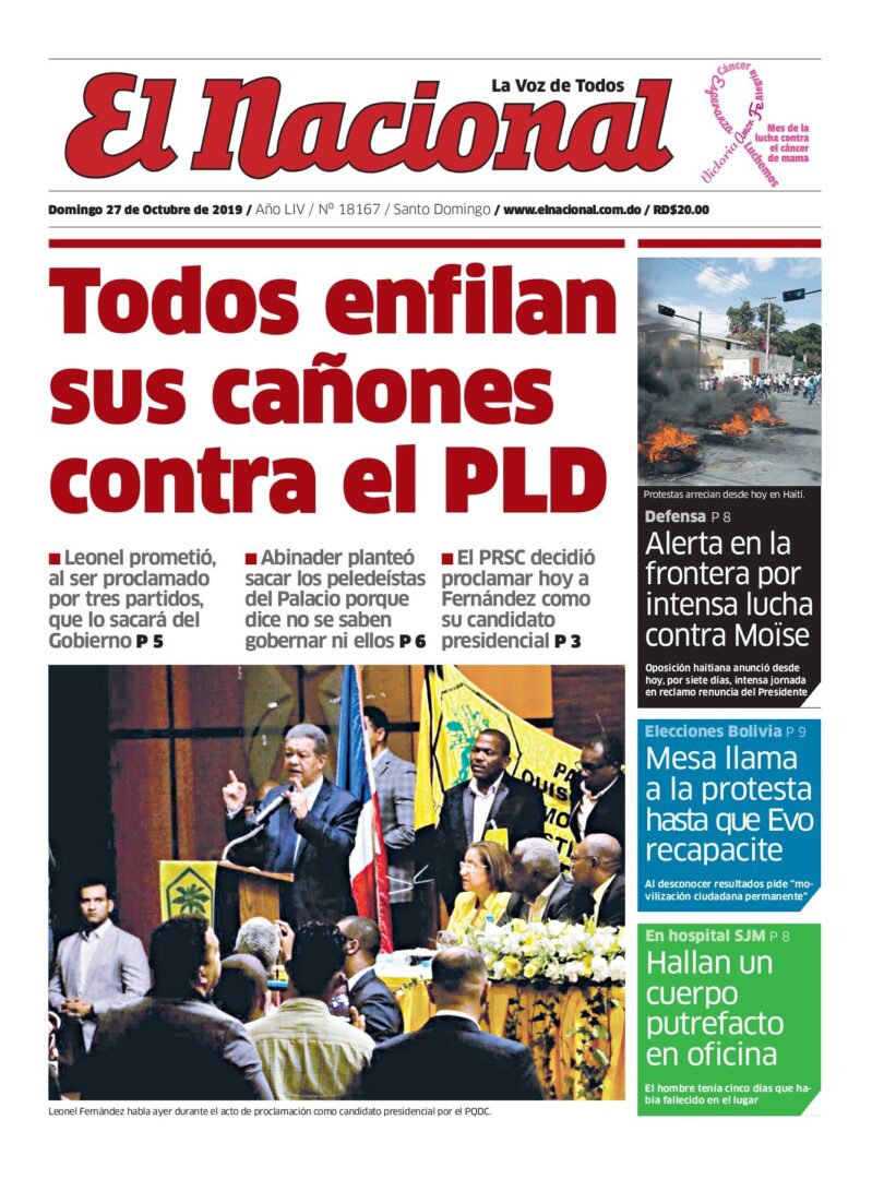Portada Periódico El Nacional, Domingo 27 de Octubre, 2019
