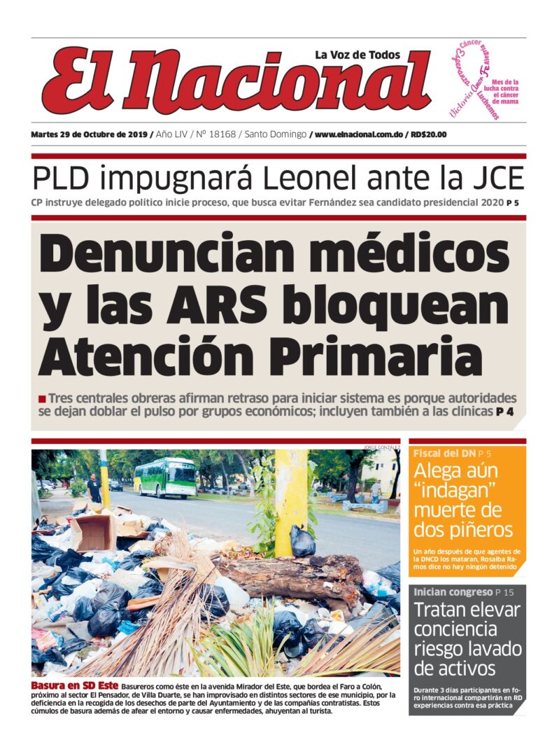 Portada Periódico El Nacional, Martes 29 de Octubre, 2019