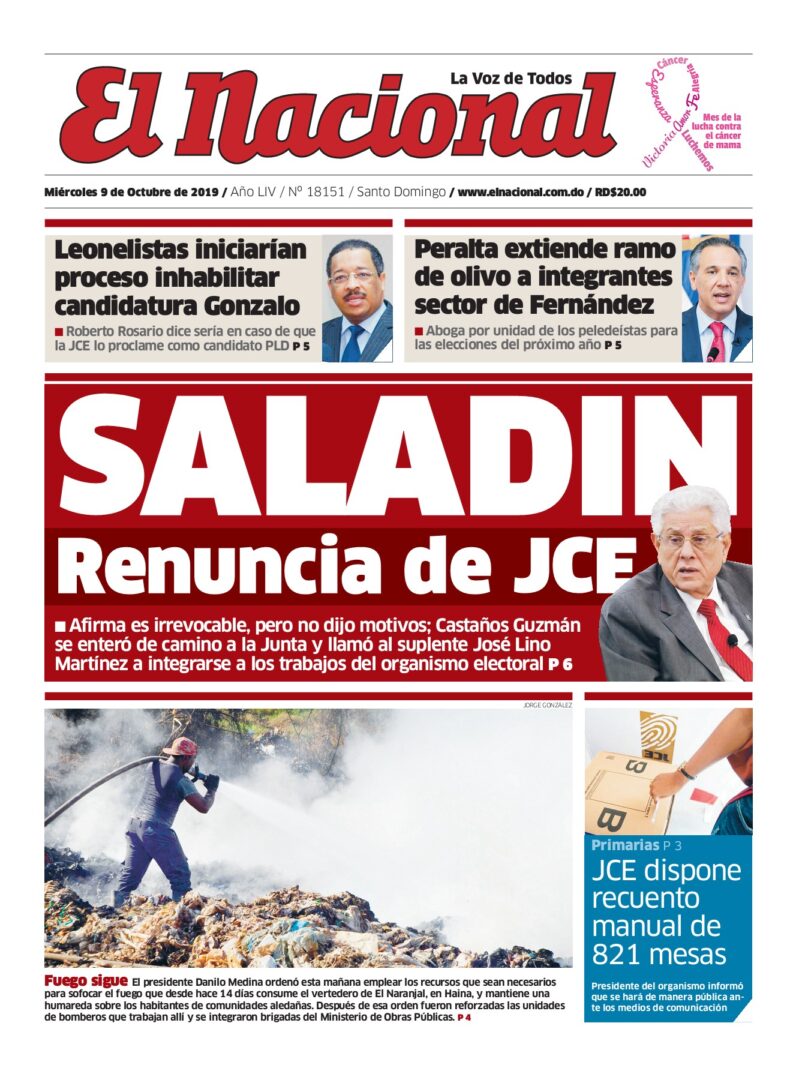 Portada Periódico El Nacional, Miércoles 07 de Octubre, 2019