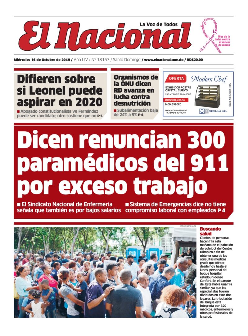 Portada Periódico El Nacional, Miércoles 16 de Octubre, 2019