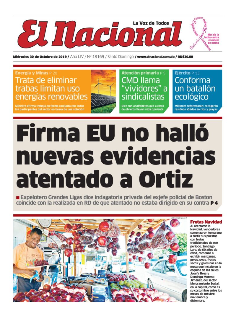 Portada Periódico El Nacional, Miércoles 30 de Octubre, 2019