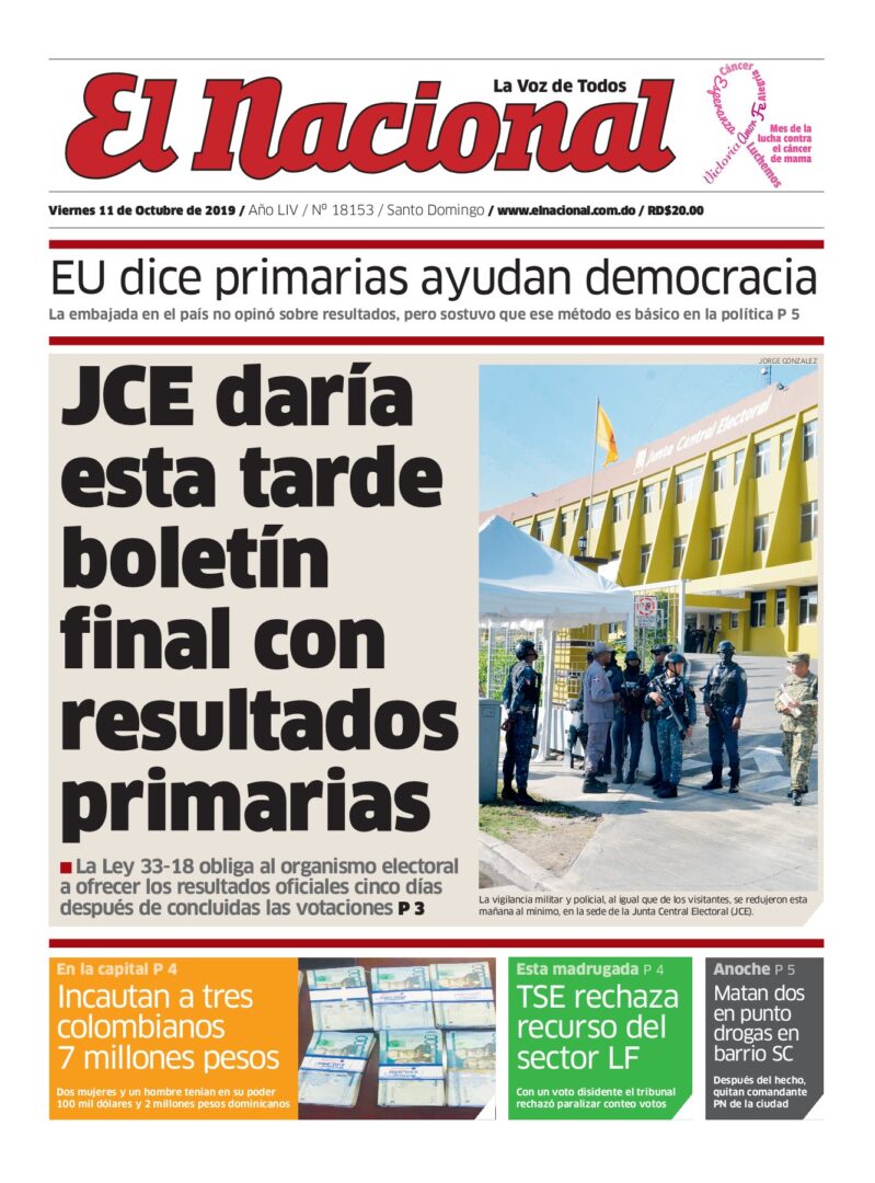 Portada Periódico El Nacional, Viernes 11 de Octubre, 2019