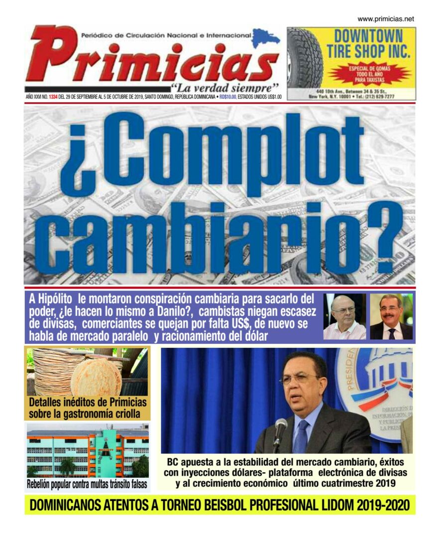 Portada Periódico Primicias, Lunes 30 de Septiembre, 2019