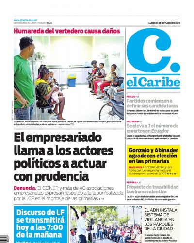 Portada Periódico El Caribe, Domingo 13 de Octubre, 2019