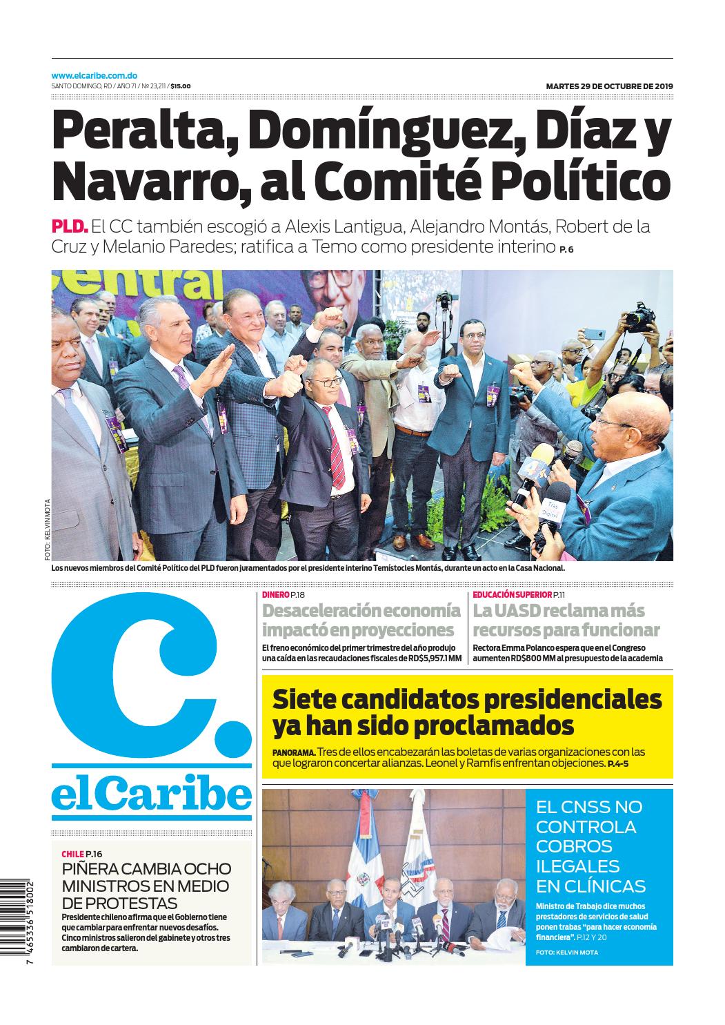 Portada Periódico El Caribe, Martes 29 de Octubre, 2019