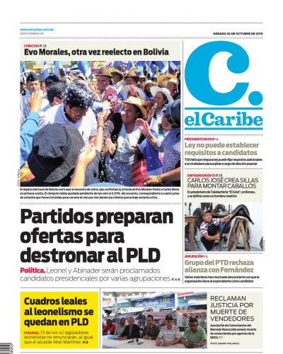 Portada Periódico El Caribe, Sábado 26 de Octubre, 2019