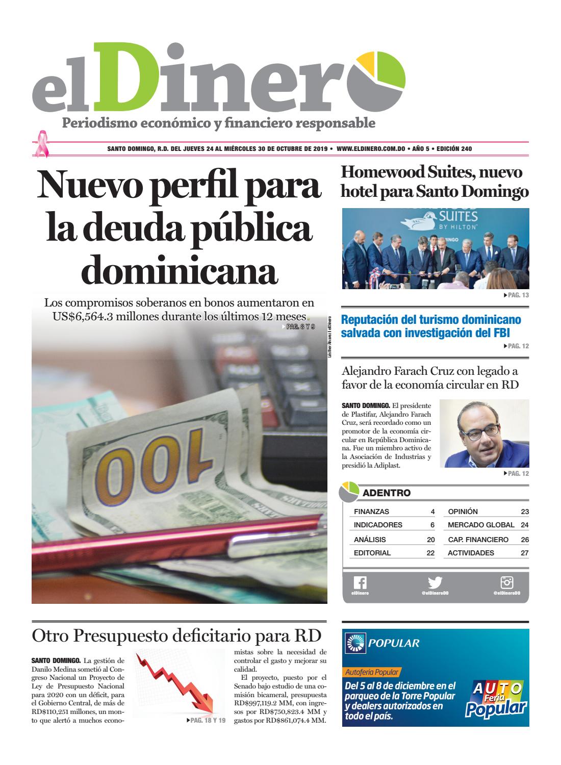 Portada Periódico El Dinero, Jueves 24 de Octubre, 2019