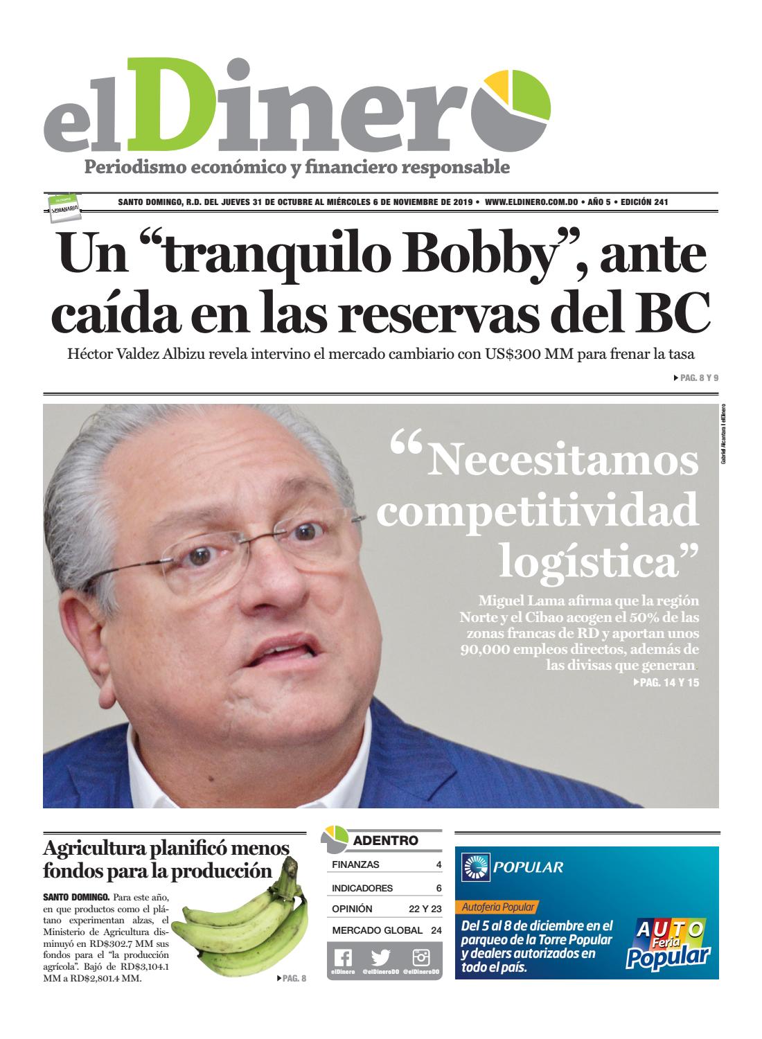 Portada Periódico El Dinero, Jueves 31 de Octubre, 2019