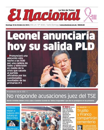 Portada Periódico El Nacional, Domingo 20 de Octubre, 2019