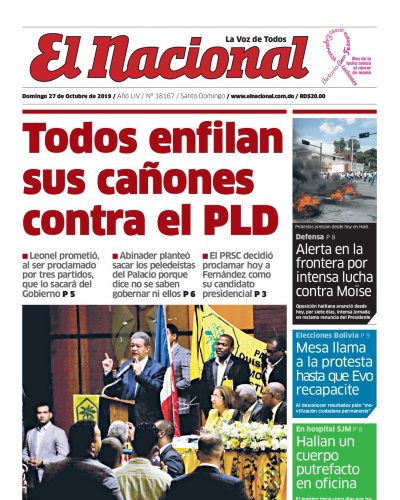 Portada Periódico El Nacional, Domingo 27 de Octubre, 2019