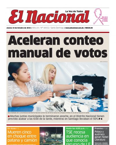 Portada Periódico El Nacional, Jueves 08 de Octubre, 2019