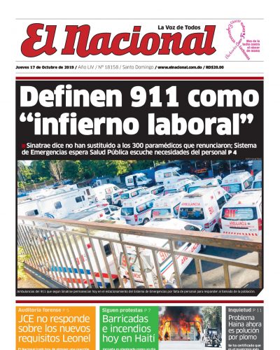 Portada Periódico El Nacional, Jueves 17 de Octubre, 2019