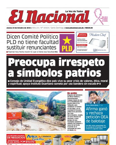 Portada Periódico El Nacional, Jueves 24 de Octubre, 2019