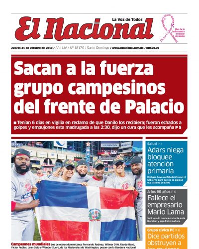 Portada Periódico El Nacional, Jueves 31 de Octubre, 2019