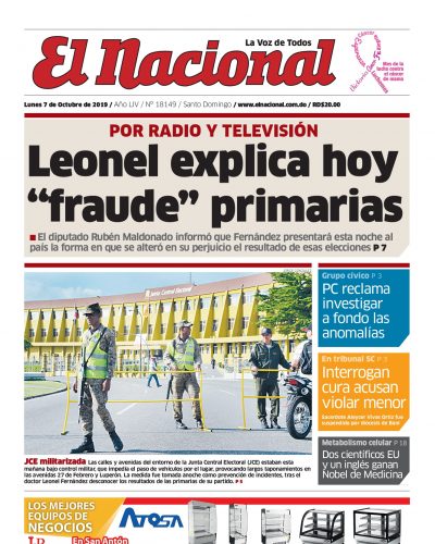 Portada Periódico El Nacional, Lunes 05 de Octubre, 2019