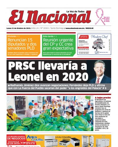 Portada Periódico El Nacional, Lunes 21 de Octubre, 2019