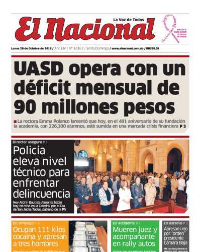 Portada Periódico El Nacional, Lunes 28 de Octubre, 2019