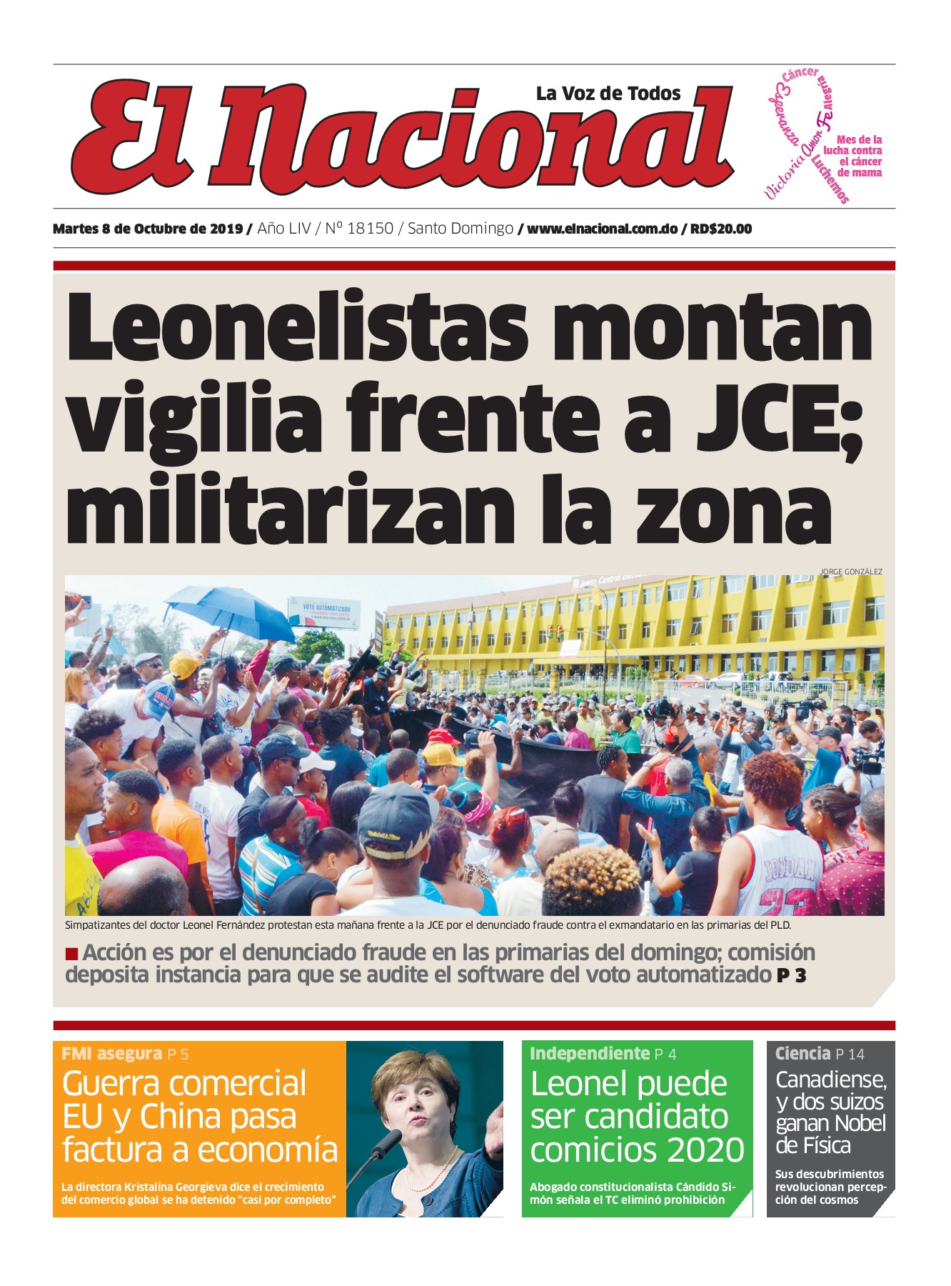 Portada Periódico El Nacional, Martes 06 de Octubre, 2019