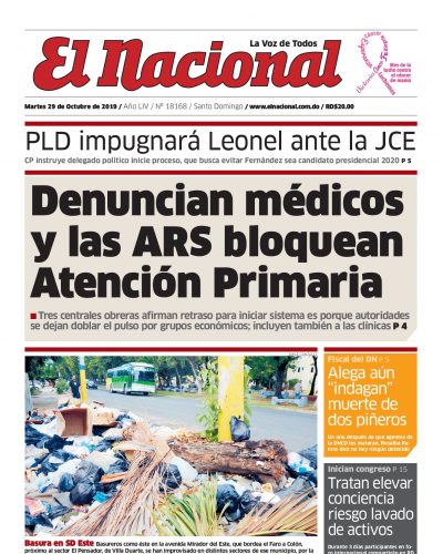 Portada Periódico El Nacional, Martes 29 de Octubre, 2019