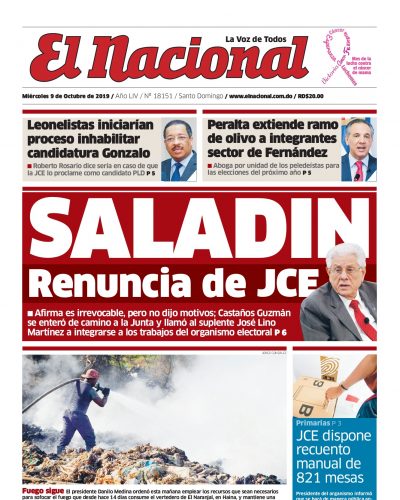 Portada Periódico El Nacional, Miércoles 07 de Octubre, 2019