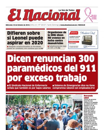 Portada Periódico El Nacional, Miércoles 16 de Octubre, 2019