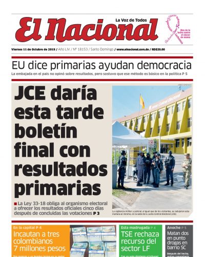 Portada Periódico El Nacional, Viernes 11 de Octubre, 2019