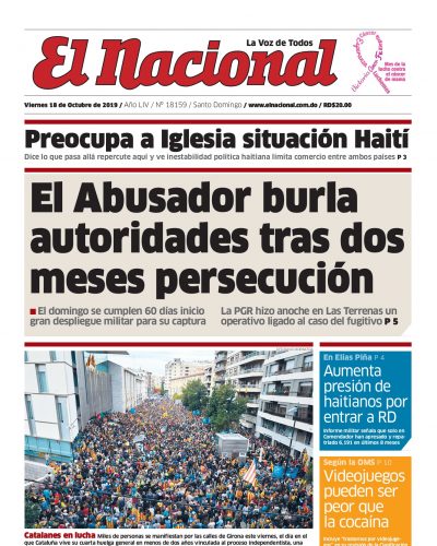 Portada Periódico El Nacional, Viernes 18 de Octubre, 2019
