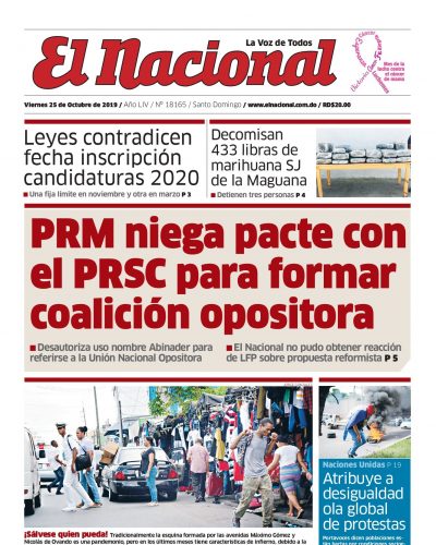 Portada Periódico El Nacional, Viernes 25 de Octubre, 2019