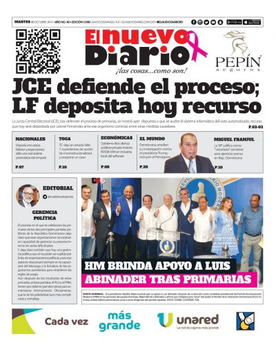 Portada Periódico El Nuevo Diario, Martes 06 de Octubre, 2019