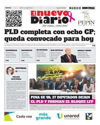 Portada Periódico El Nuevo Diario, Martes 29 de Octubre, 2019
