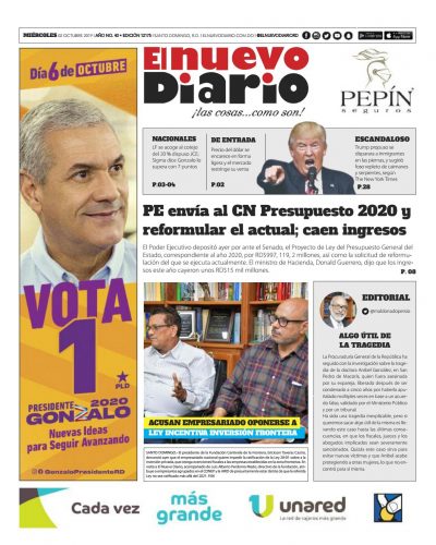 Portada Periódico El Nuevo Diario, Miércoles 02 de Octubre, 2019