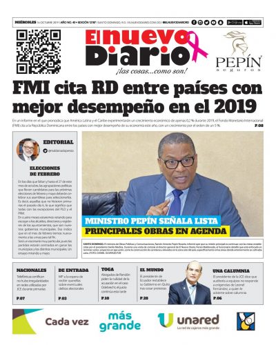 Portada Periódico El Nuevo Diario, Miércoles 16 de Octubre, 2019