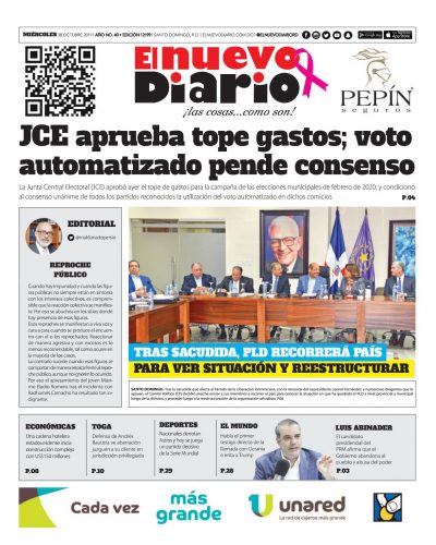 Portada Periódico El Nuevo Diario, Miércoles 30 de Octubre, 2019