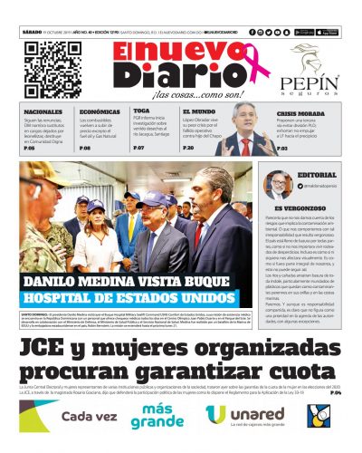 Portada Periódico El Nuevo Diario, Sábado 19 de Octubre, 2019