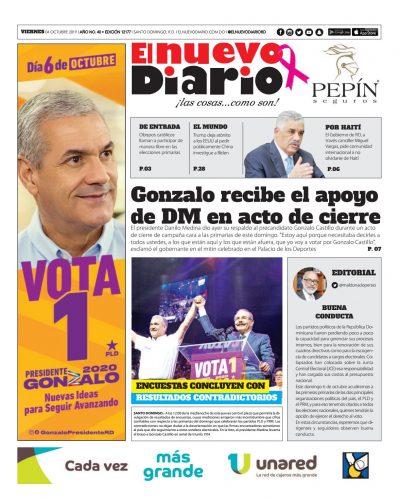 Portada Periódico El Nuevo Diario, Viernes 04 de Octubre, 2019