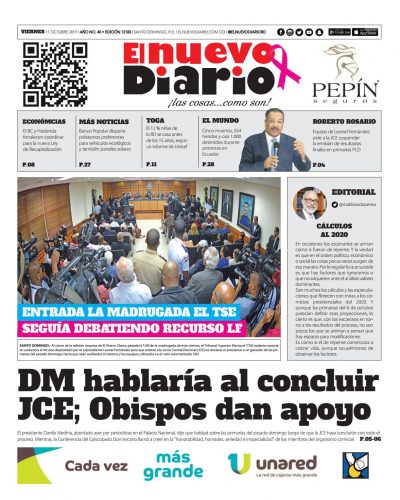 Portada Periódico El Nuevo Diario, Viernes 09 de Octubre, 2019
