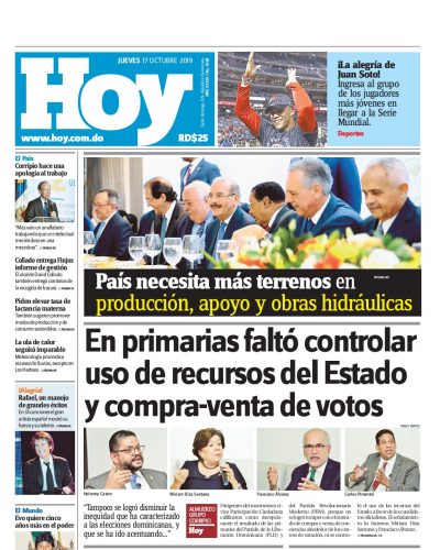 Portada Periódico Hoy, Jueves 17 de Octubre, 2019