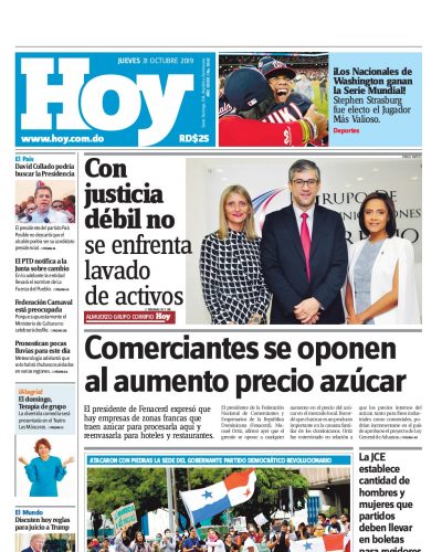 Portada Periódico Hoy, Jueves 31 de Octubre, 2019