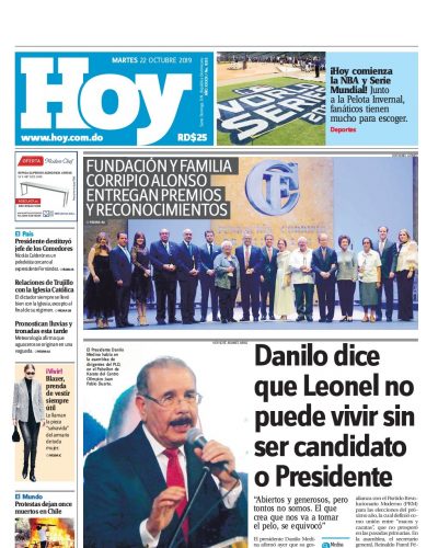 Portada Periódico Hoy, Martes 22 de Octubre, 2019